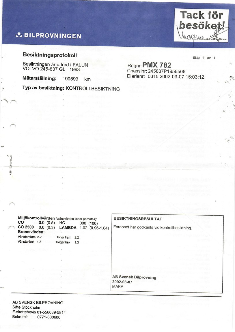 Dokumentation för 1993 Volvo 245 GL Classic "No Reserve Auction"