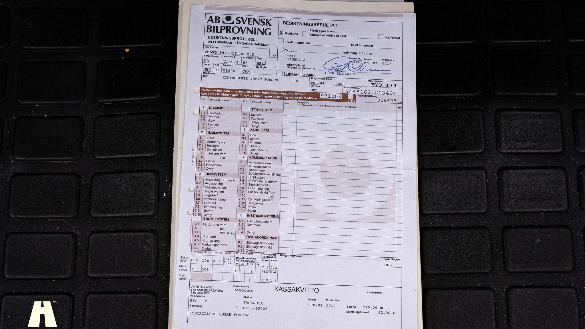 Documentation for 1995 Volvo 940 SE