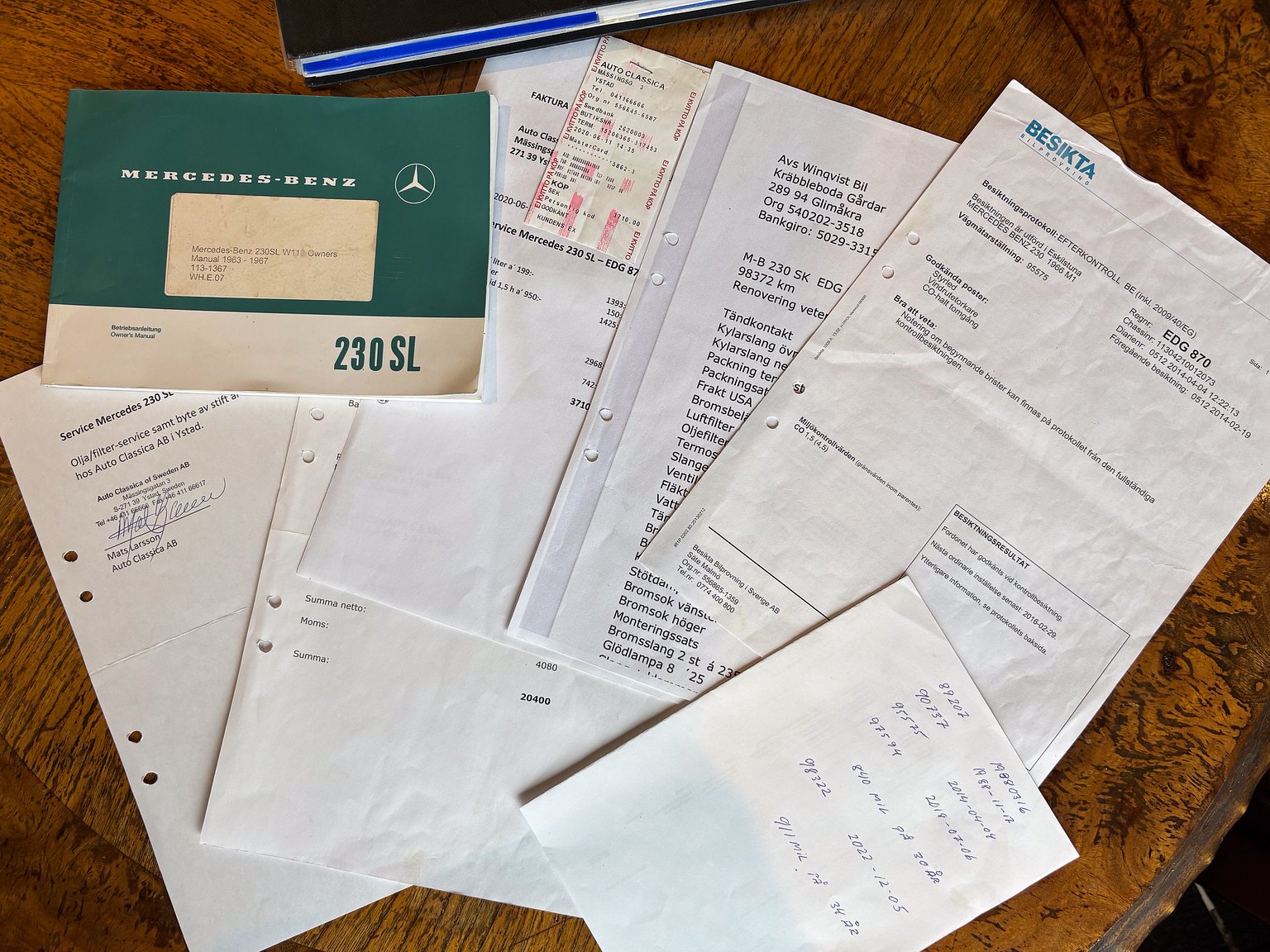 Documentation for 1966 Mercedes-Benz 230 SL "Pagoda"