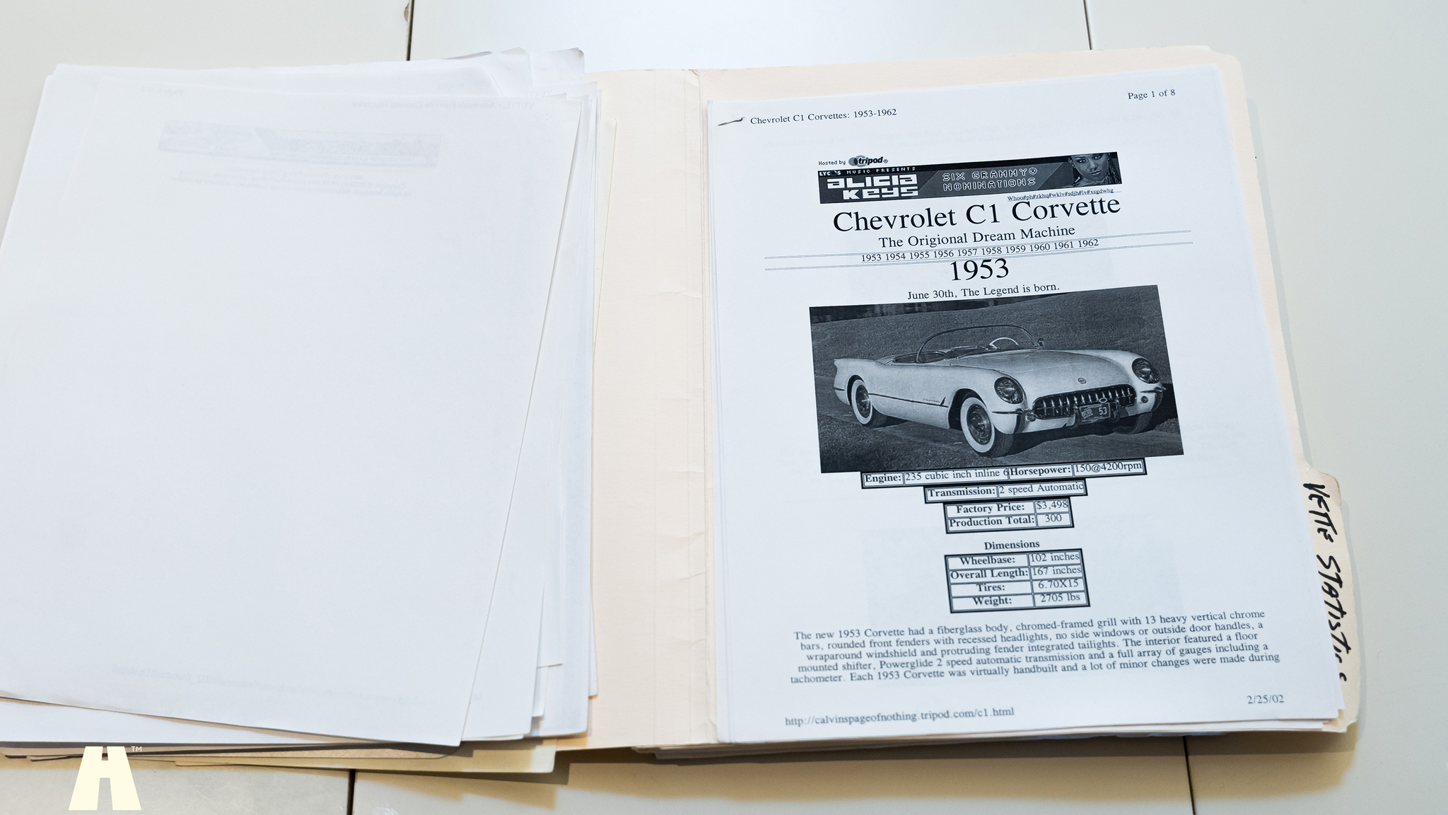 Dokumentation för 1960 Chevrolet Corvette