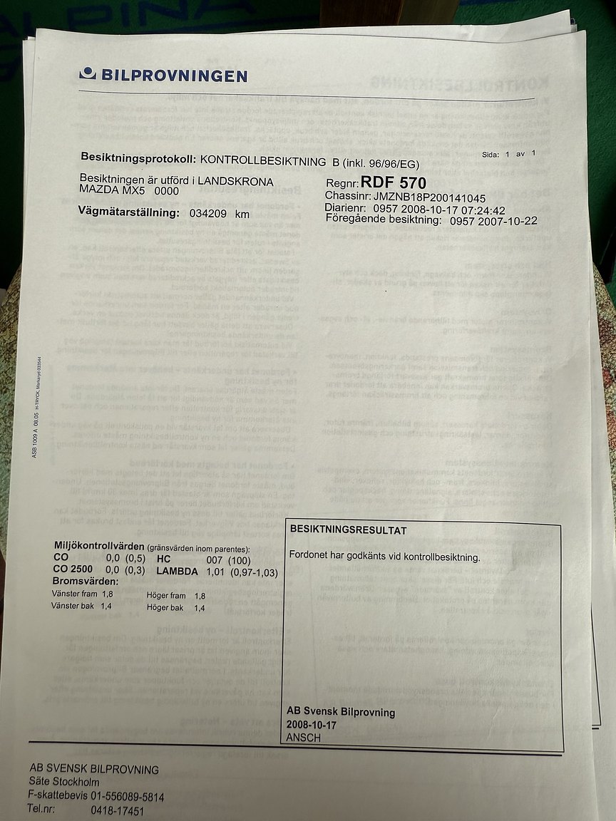 Dokumentation för 1999 Mazda MX-5