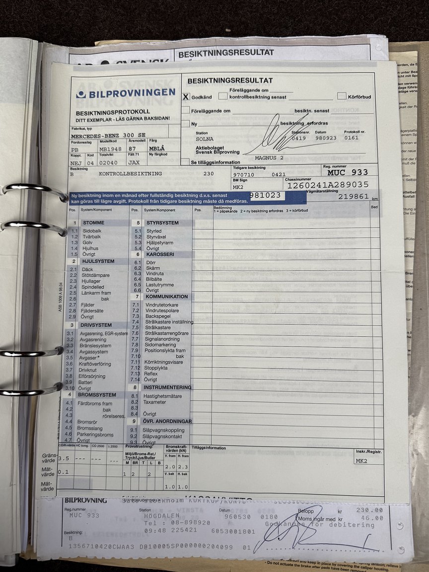 Dokumentation för 1987 Mercedes-Benz 300 SE