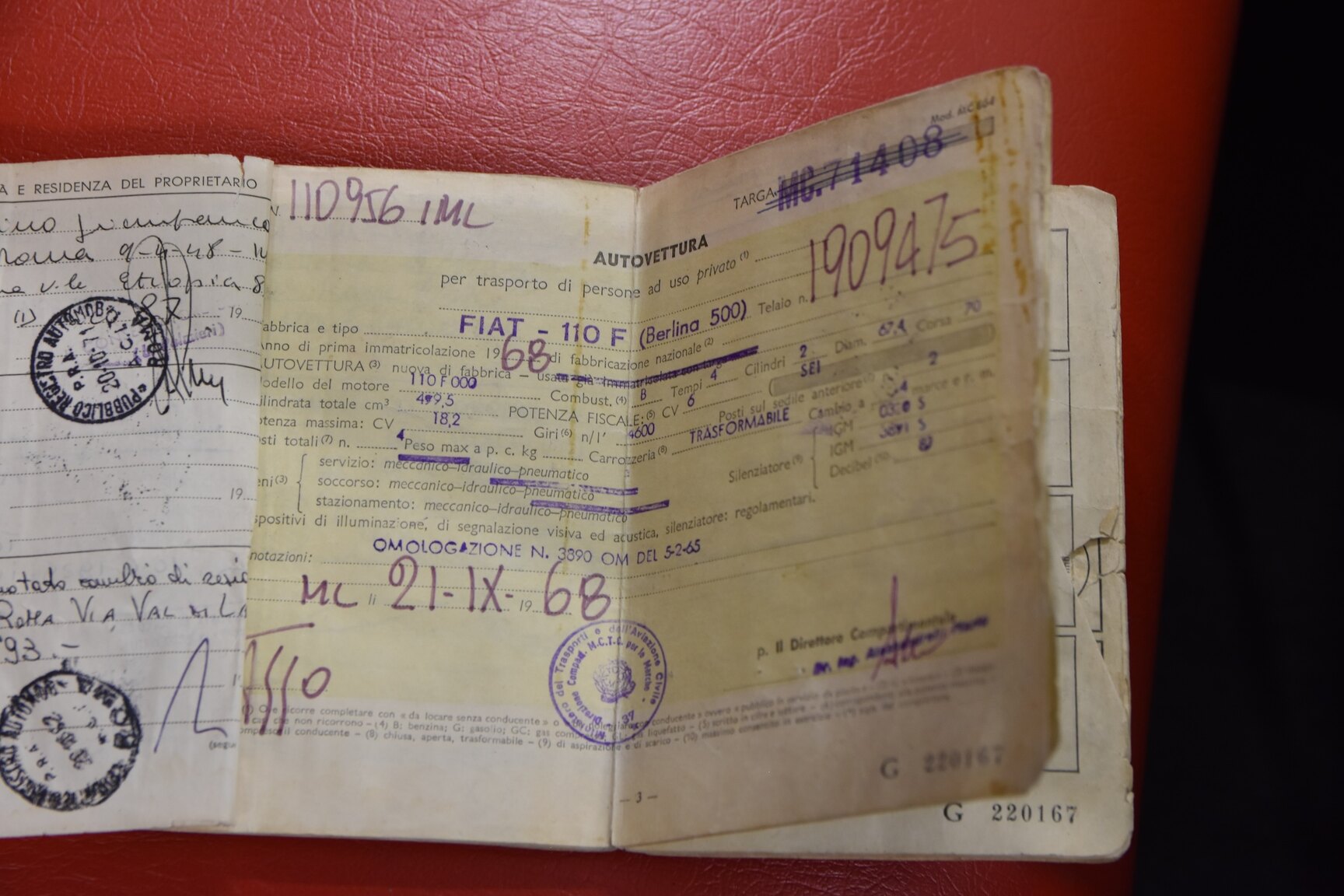 Dokumentation för 1968 Fiat 500