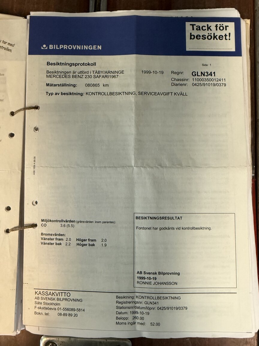Documentation for 1967 Mercedes-Benz 230 Safari
