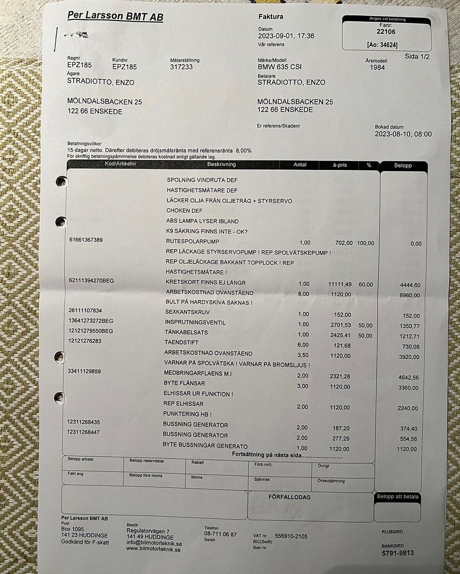 Dokumentation för 1984 BMW 635CSi