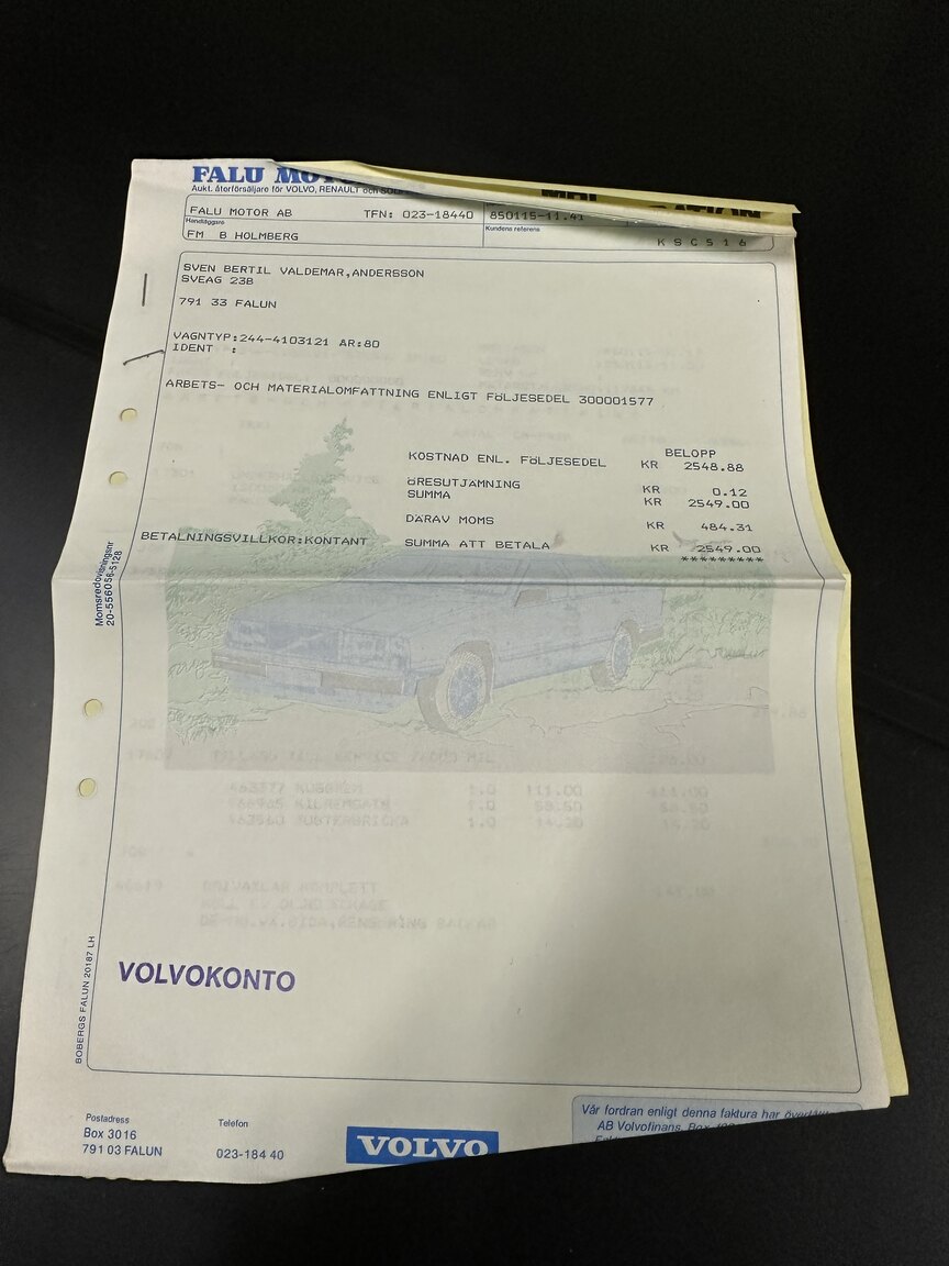 Dokumentation för 1980 VOLVO 240 V8