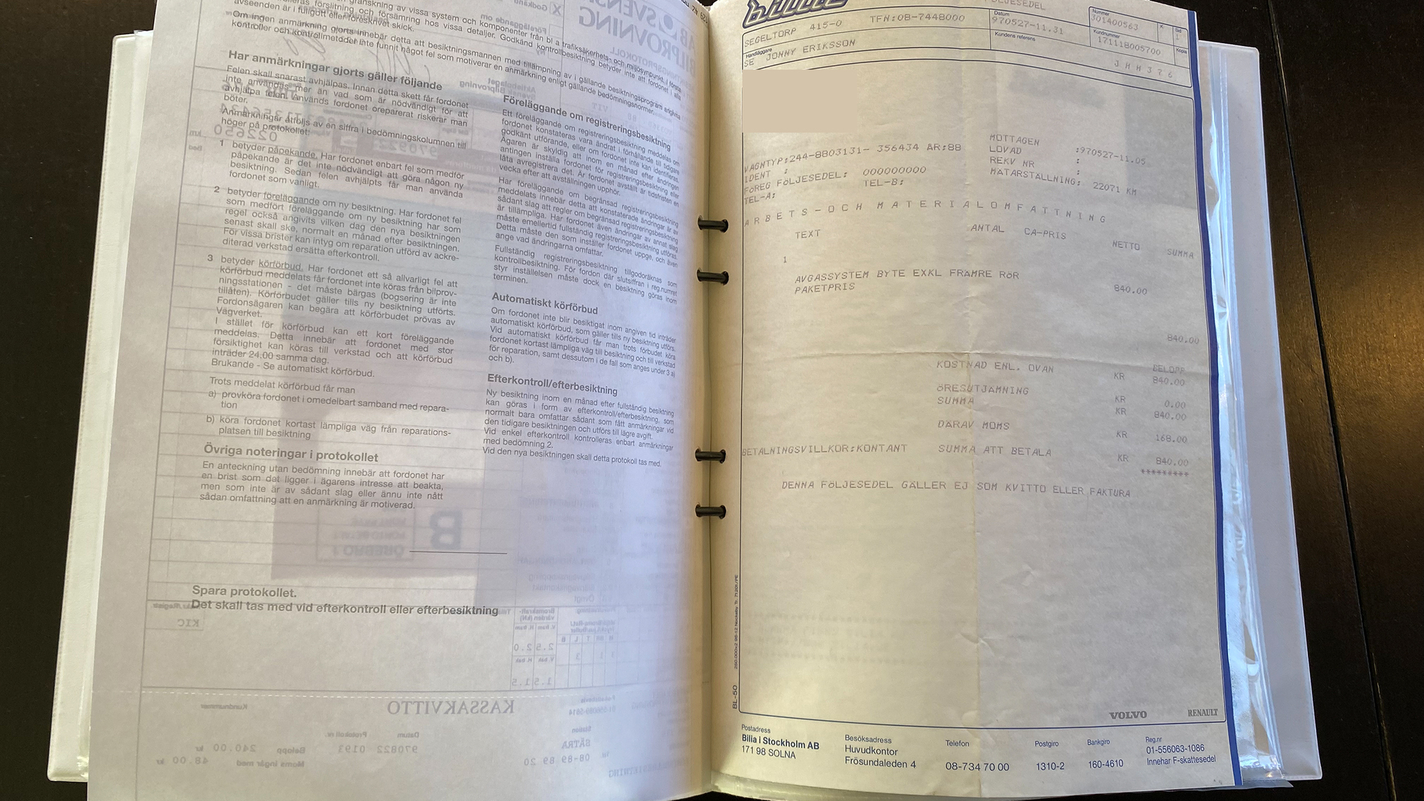 Dokumentation för 1988 Volvo 240 GL