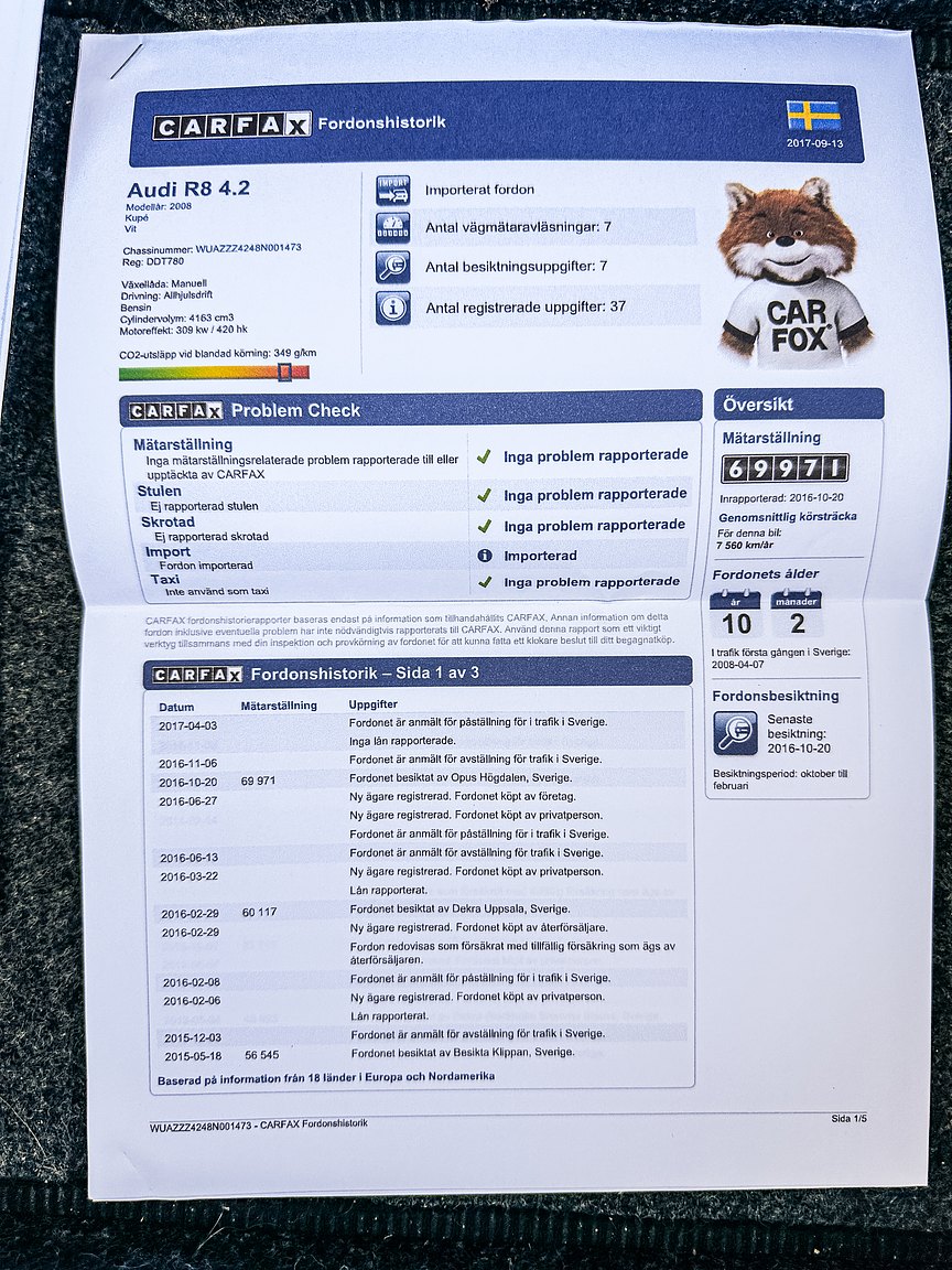 Documentation for 2008 Audi R8 4.2 V8 Turbo Manuell