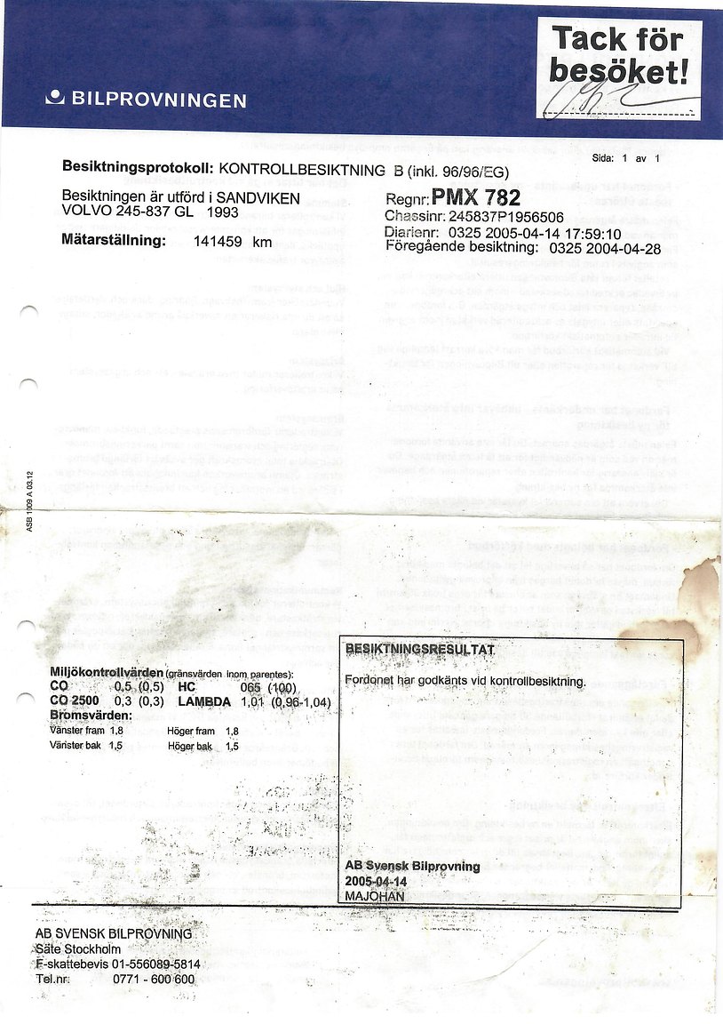 Dokumentation för 1993 Volvo 245 GL Classic "No Reserve Auction"