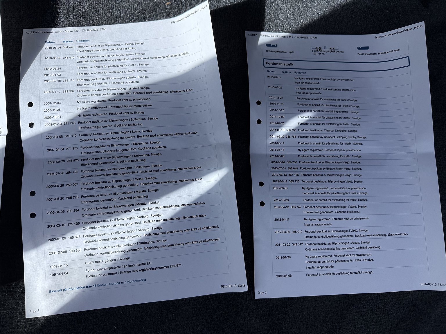 Documentation for 1995 VOLVO 855 T5R T-5R