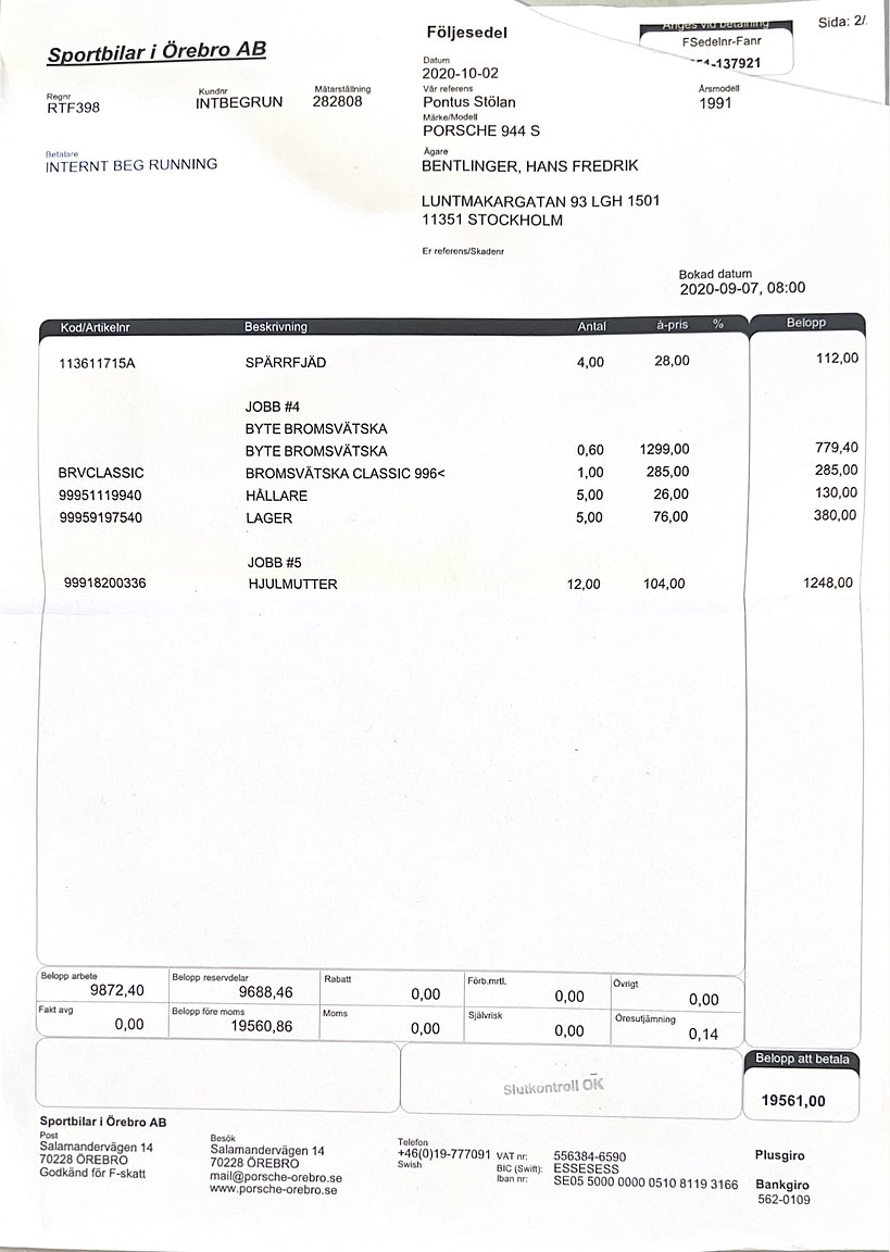 Dokumentation, 1991 PORSCHE 944 S2