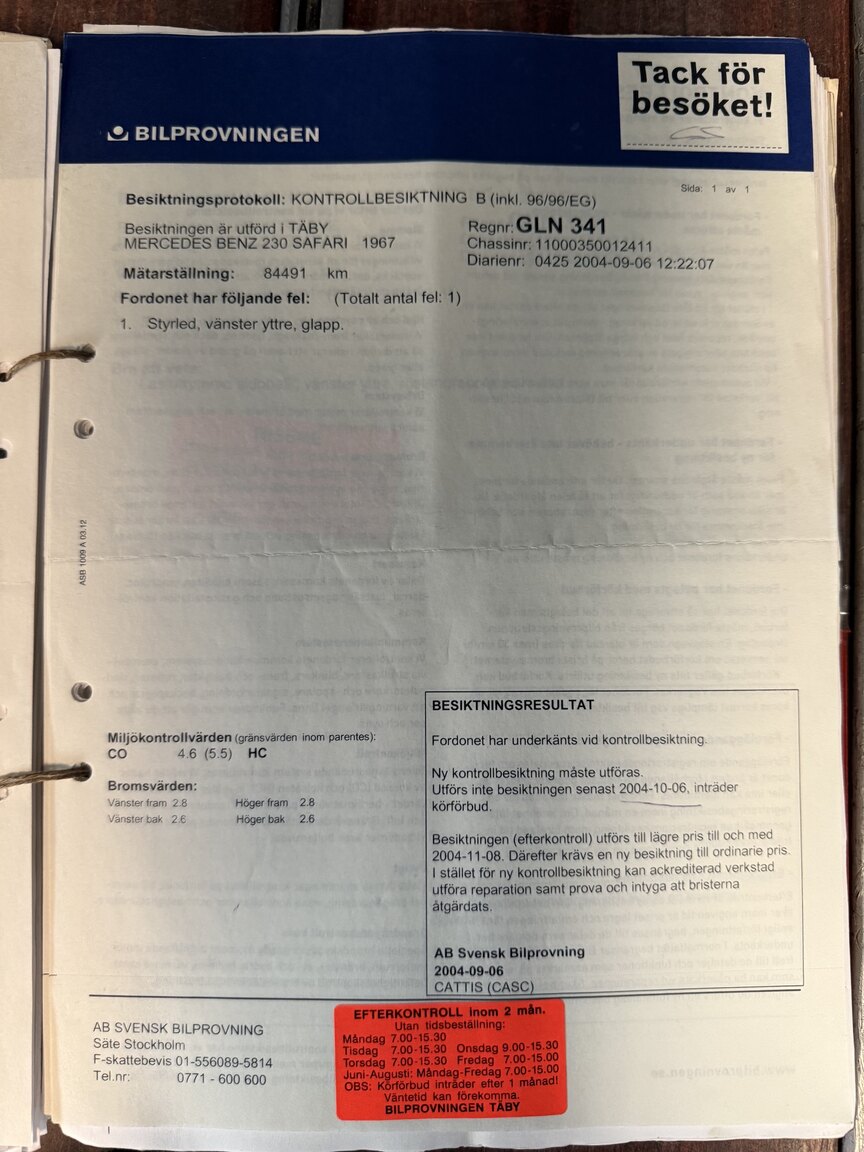 Documentation for 1967 Mercedes-Benz 230 Safari