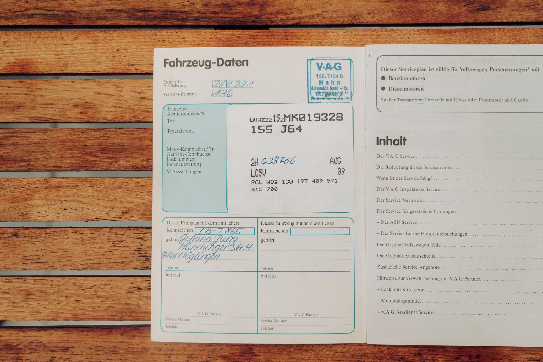 Documentation for 1991 VW Golf Cabriolet "Etienne Aigner Edition"