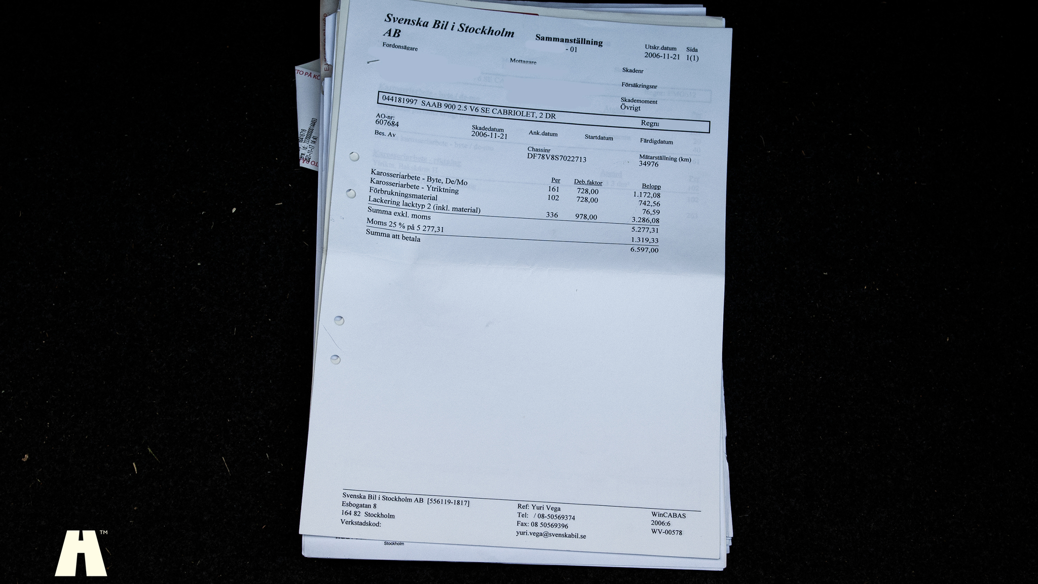 Dokumentation för 1995 SAAB 900 SE V6 Automat