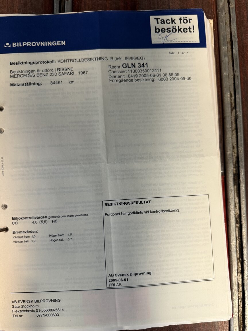 Documentation for 1967 Mercedes-Benz 230 Safari