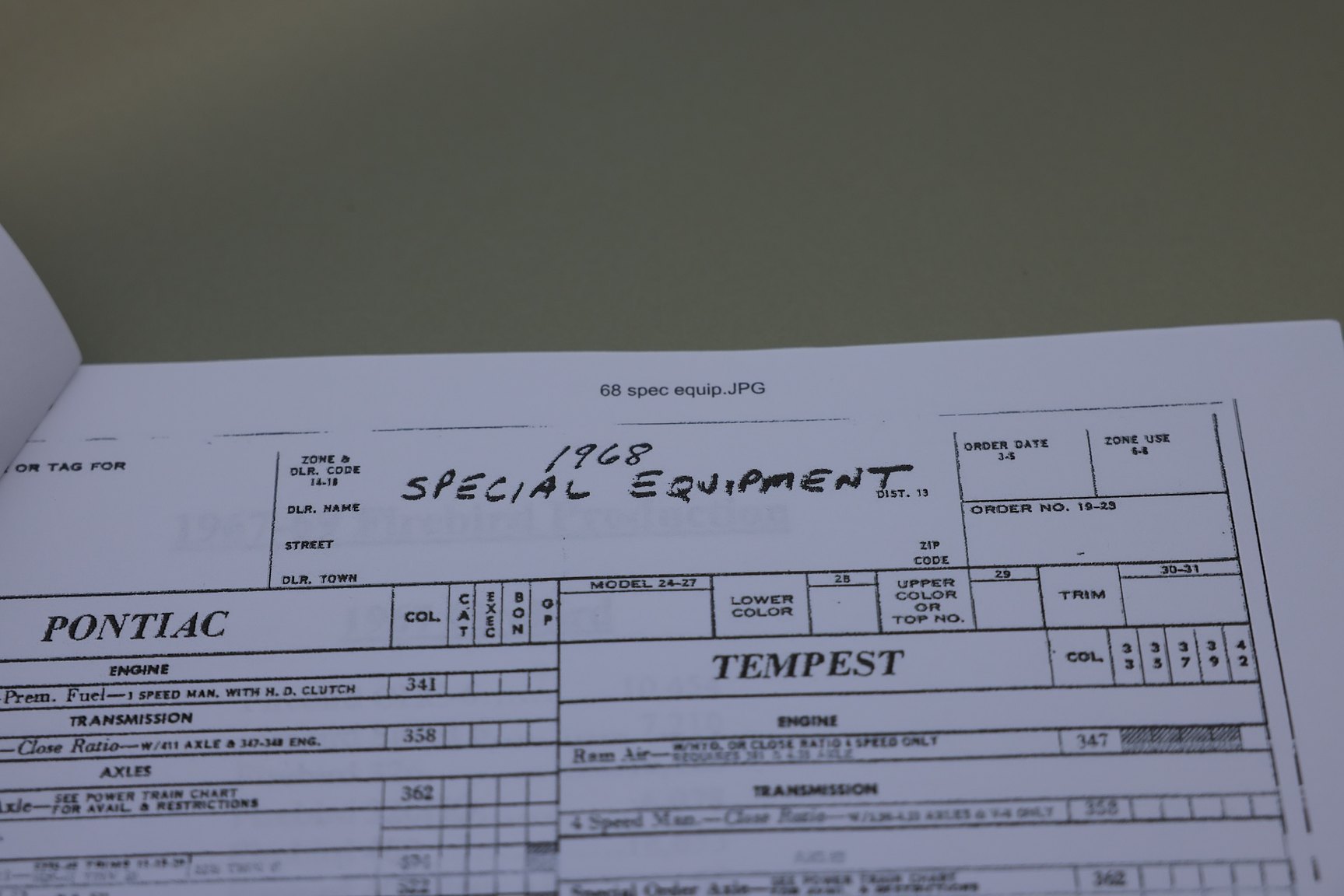 Documentation for 1968 Pontiac Firebird 400 Ram Air