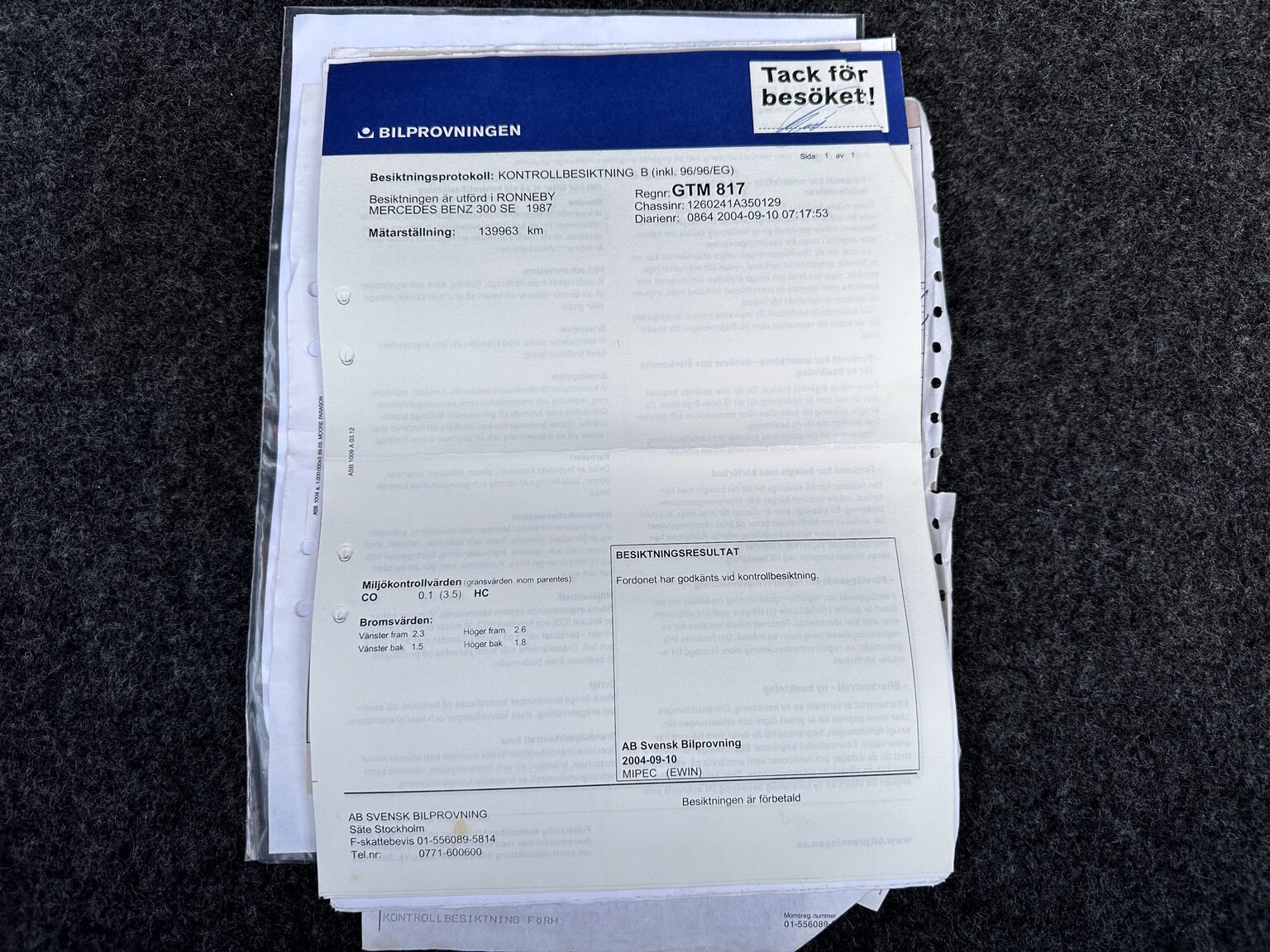 Dokumentation, 1987 Mercedes 300 SE