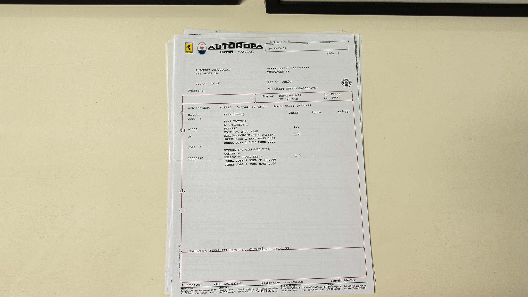 Dokumentation, 1986 Ferrari 328 GTB