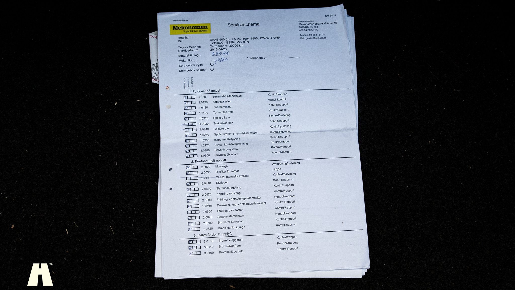 Dokumentation för 1995 SAAB 900 SE V6 Automat