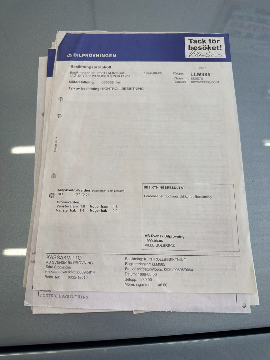 Documentation for 1951 Jaguar XK 120