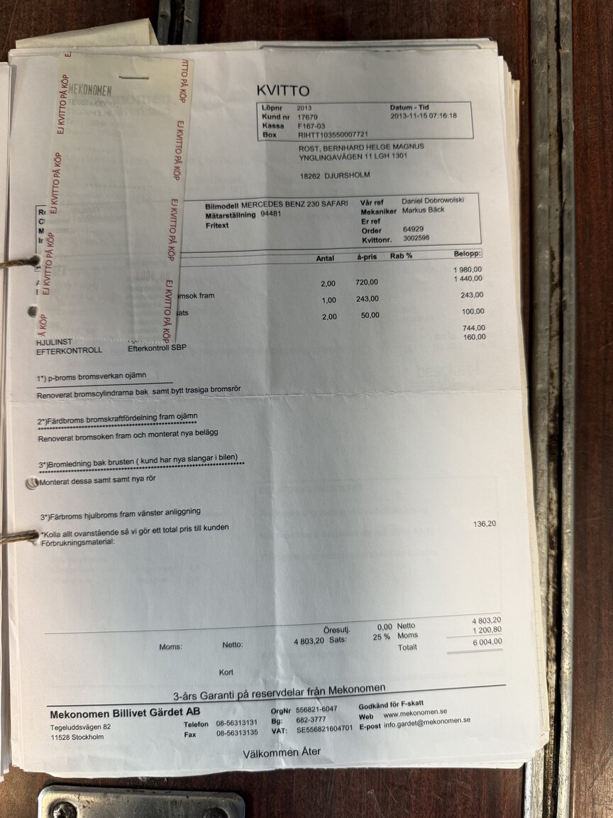 Documentation for 1967 Mercedes-Benz 230 Safari