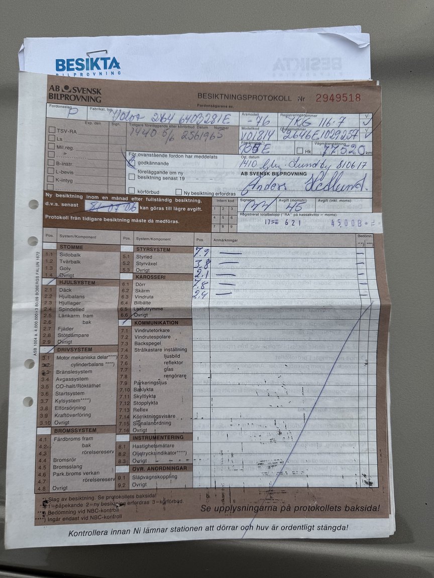 Documentation for 1976 Volvo 264 V6 GL Automatisk