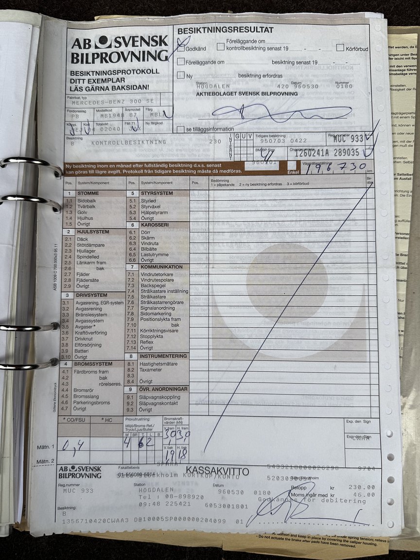 Dokumentation för 1987 Mercedes-Benz 300 SE