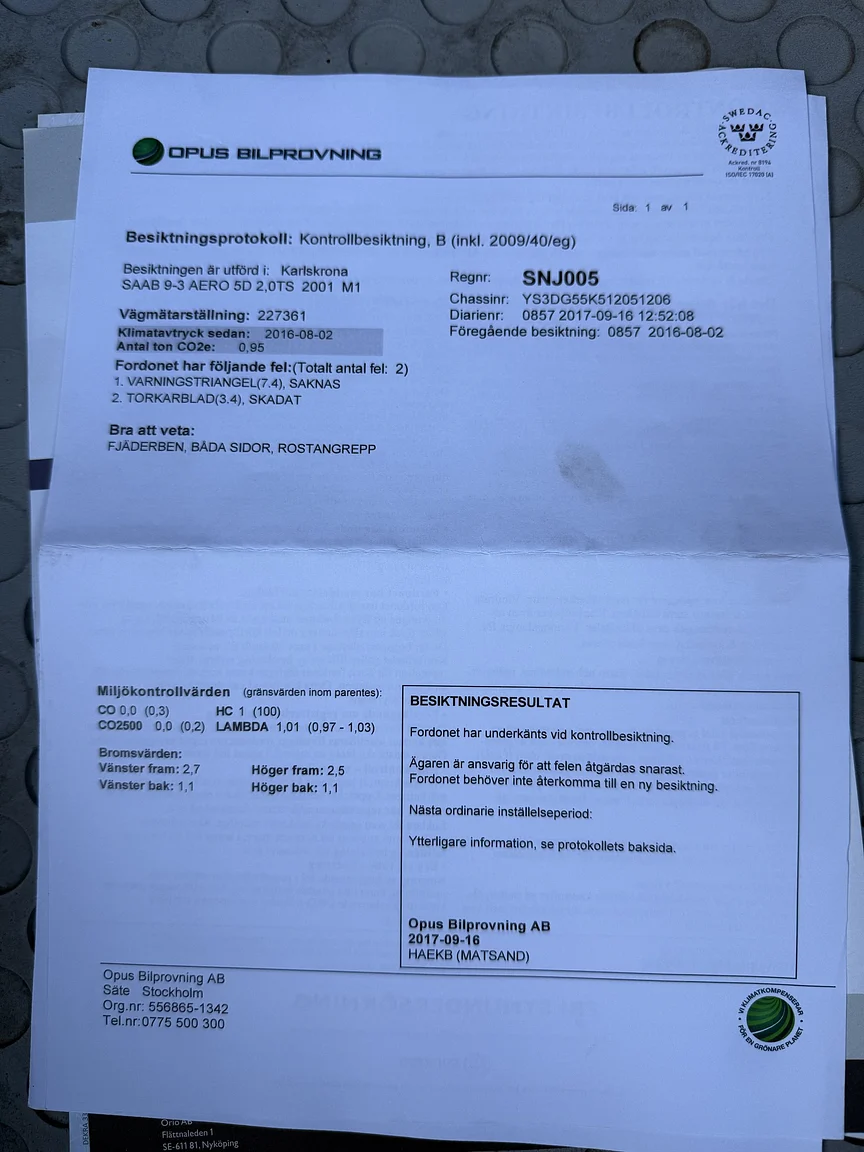 Dokumentation för 2001 SAAB 9-3 Aero (8)