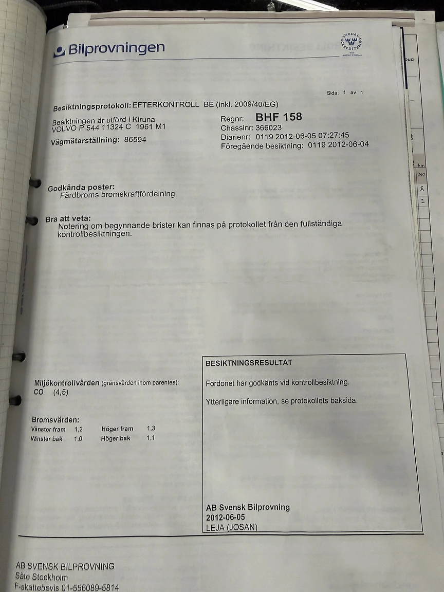 Documentation for 1961 Volvo PV544C Sport (13)