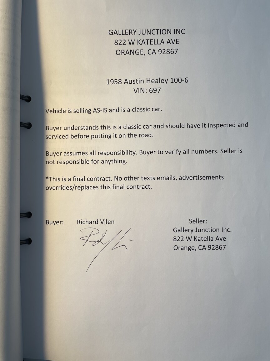 Documentation for 1958 Austin-Healey 100-6