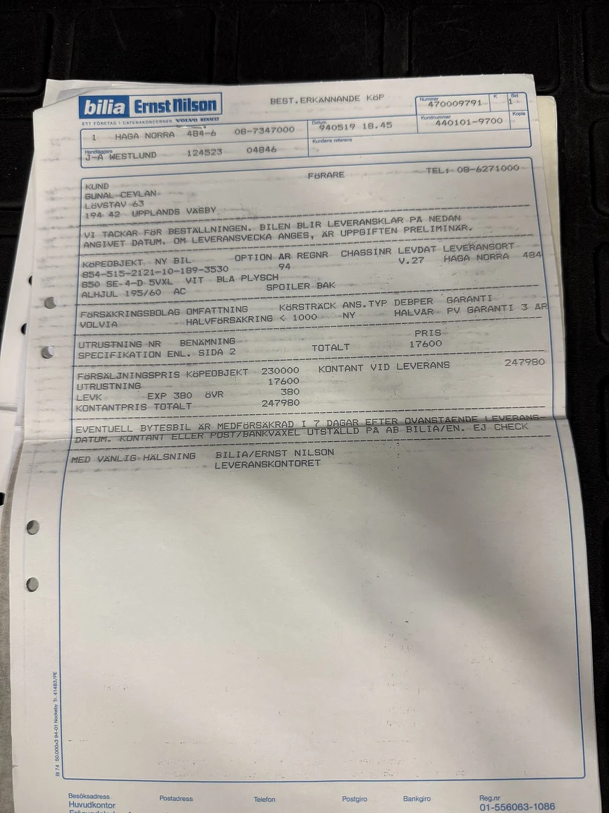 Documentation for 1994 Volvo 850 2.5 SE (13)