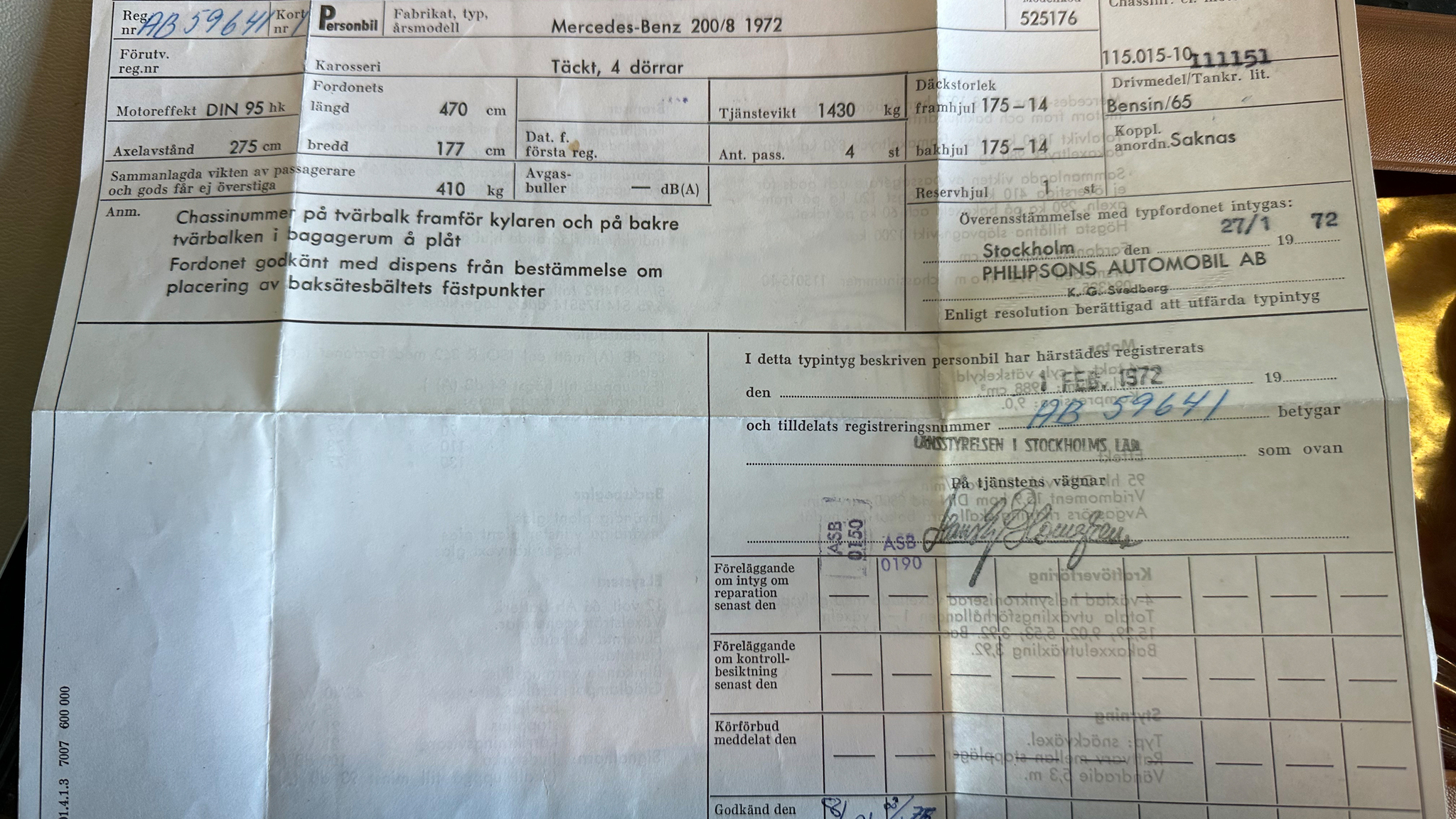 Dokumentation, 1972 Mercedes-Benz 200