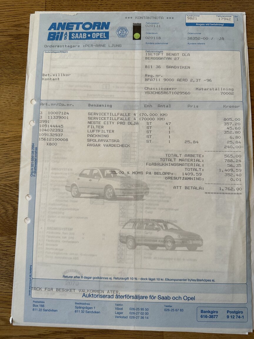 Dokumentation för 1996 SAAB 9000 CS Aero 2.3T