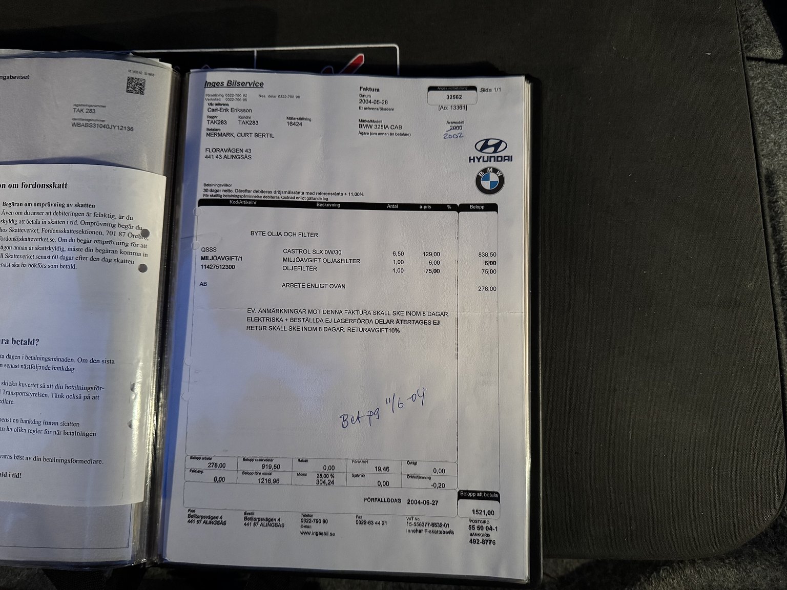 Dokumentation för 2001 BMW 325IA CAB