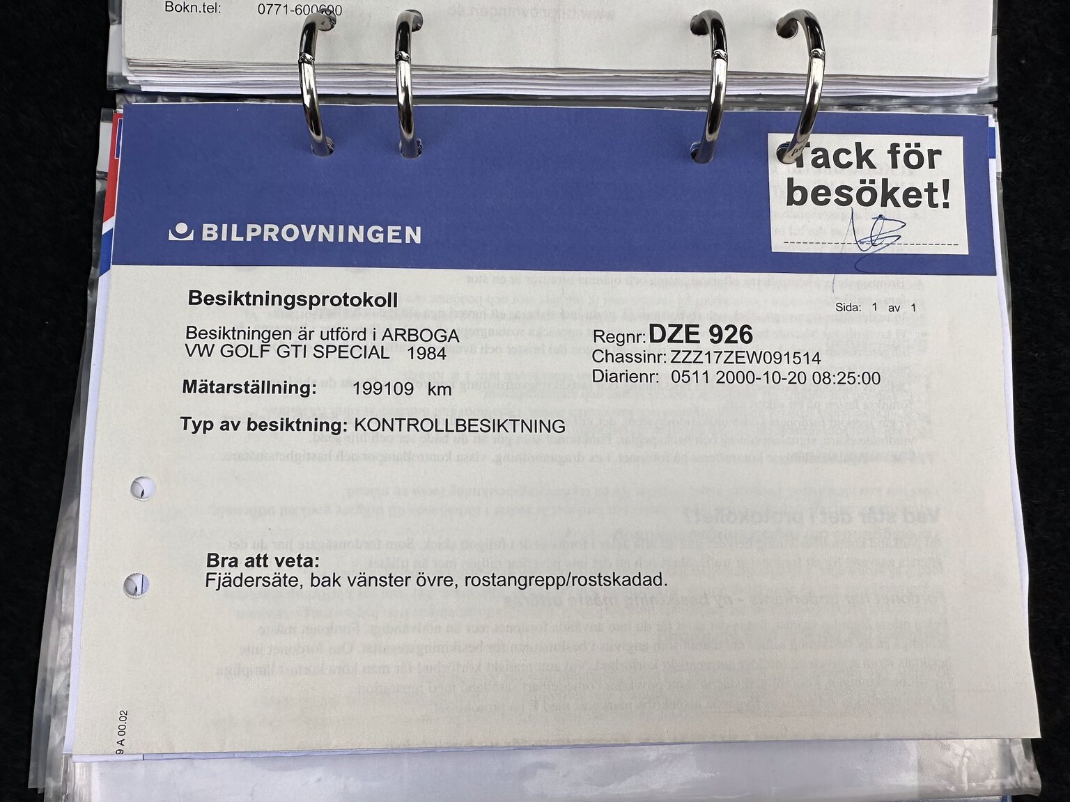 Dokumentation för 1984 Volkswagen Golf GTI Special