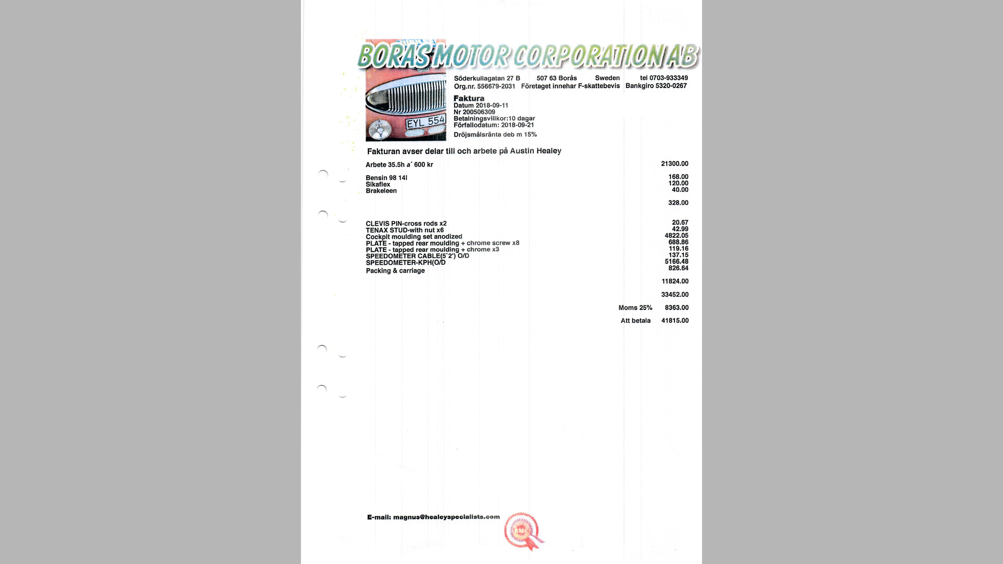 Documentation for 1960 Austin Healey 3000 MK1