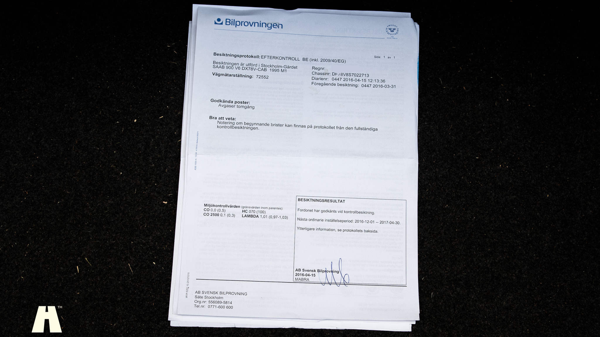 Dokumentation för 1995 SAAB 900 SE V6 Automat