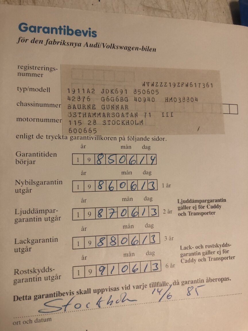 Dokumentation för 1985 Volkswagen Golf CL