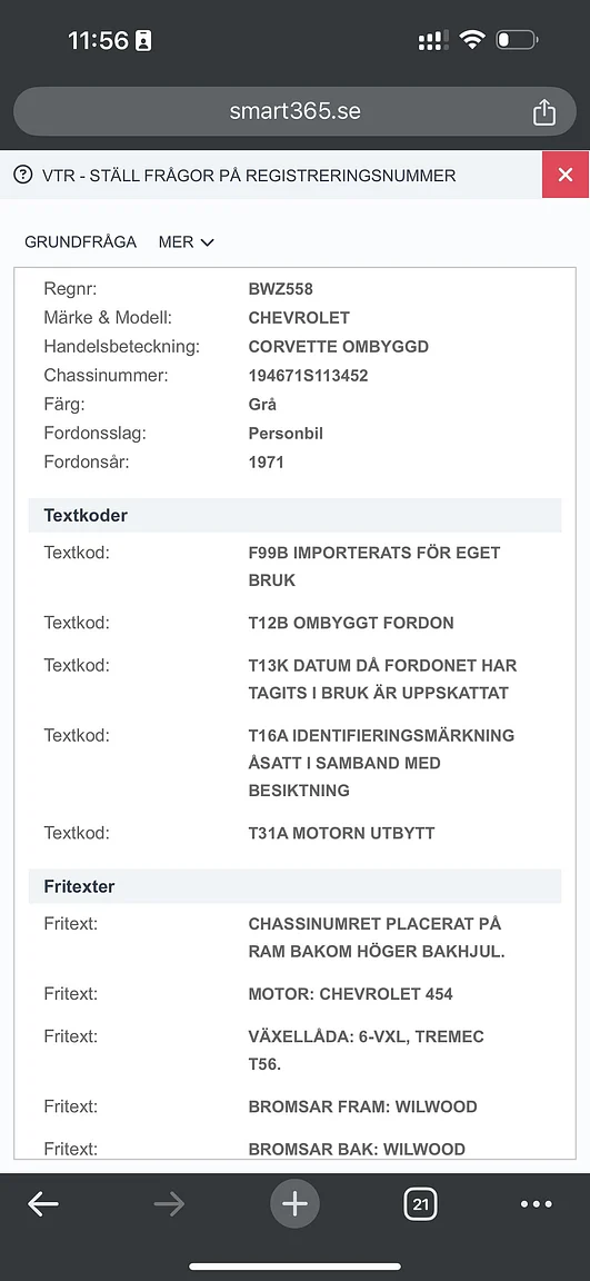 Dokumentation, 1971 Chevrolet Corvette Stingray Special 598 cui V8 795 hk (22)