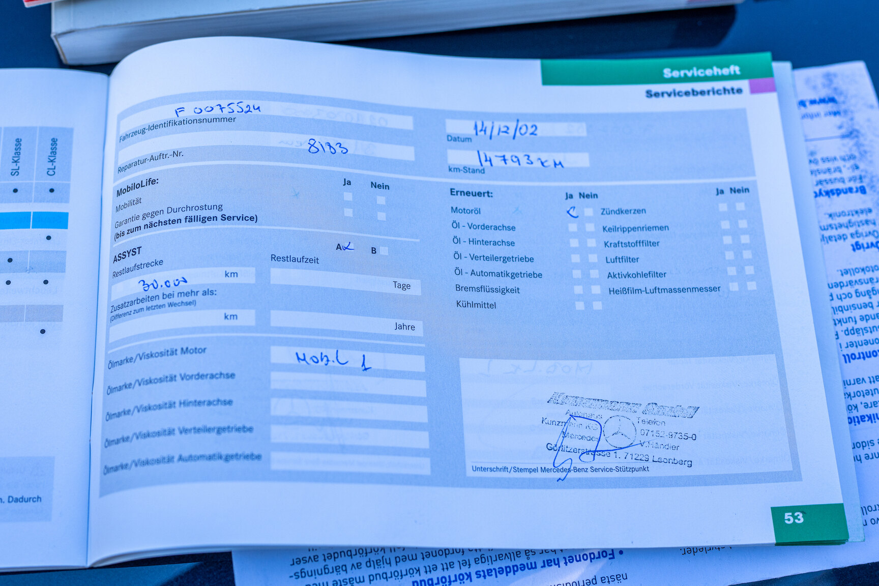 Documentation for 2002 Mercedes-Benz SL 500