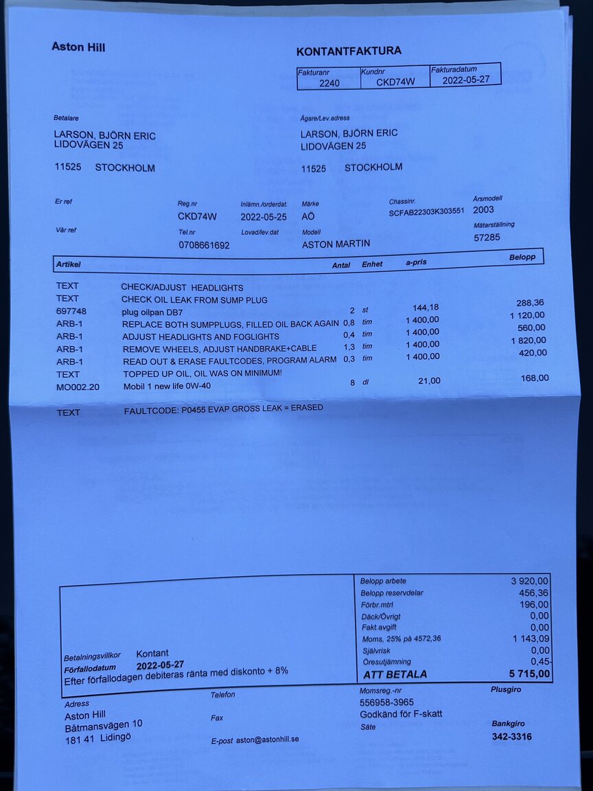Documentation for 2003 Aston Martin DB7