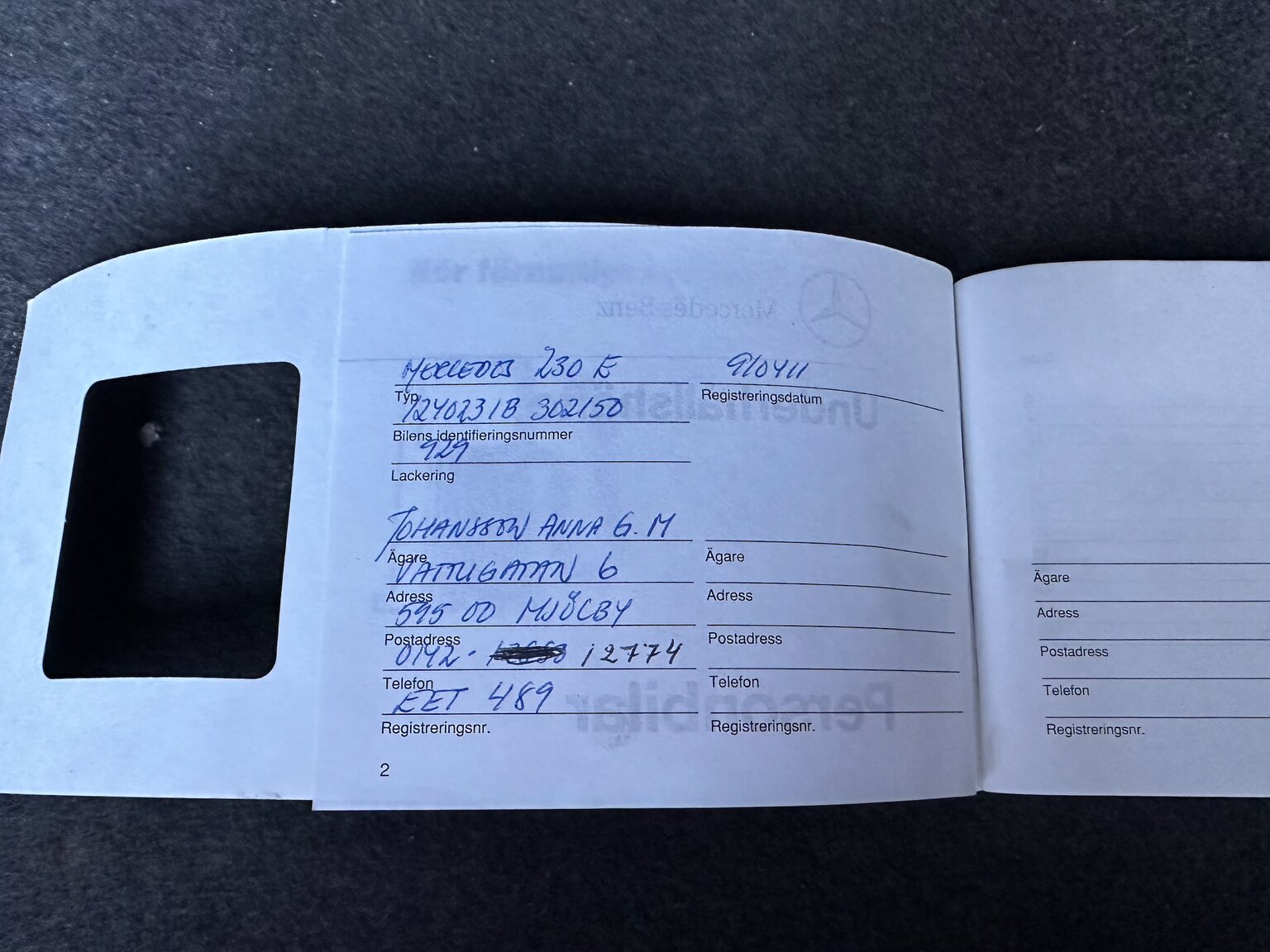 Dokumentation för 1991 Mercedes-Benz 230 E 