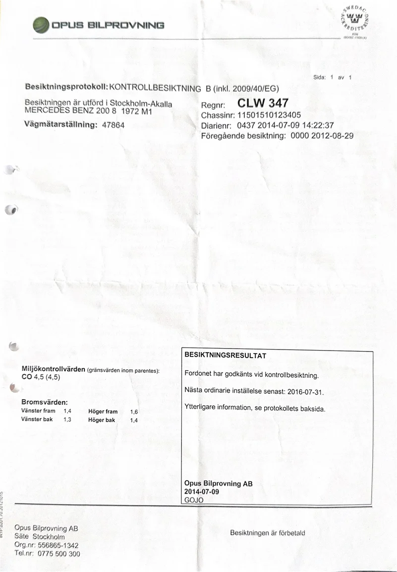 Documentation for 1972 Mercedes-Benz 200 (25)