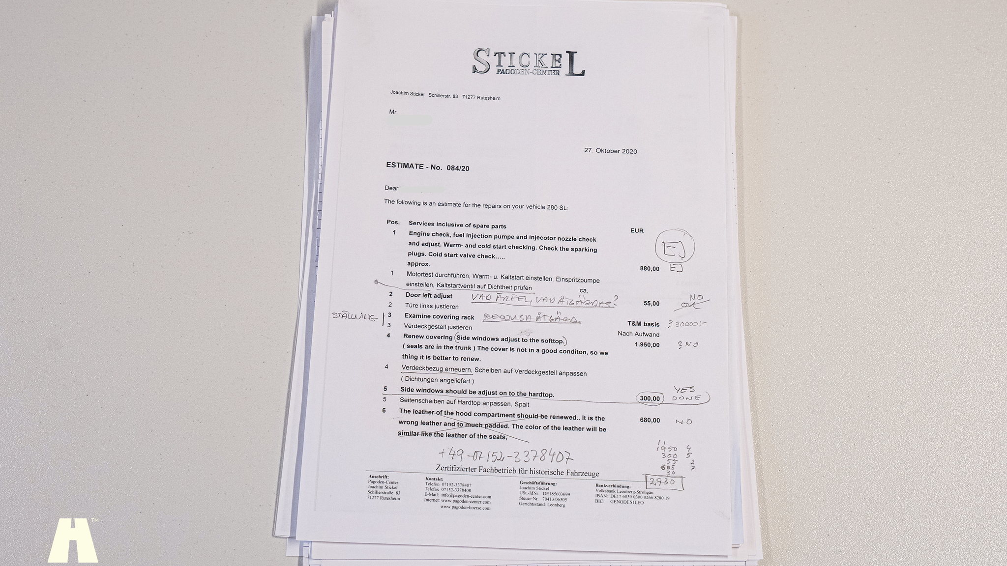 Dokumentation för 1970 Mercedes 280 SL Pagoda (53)