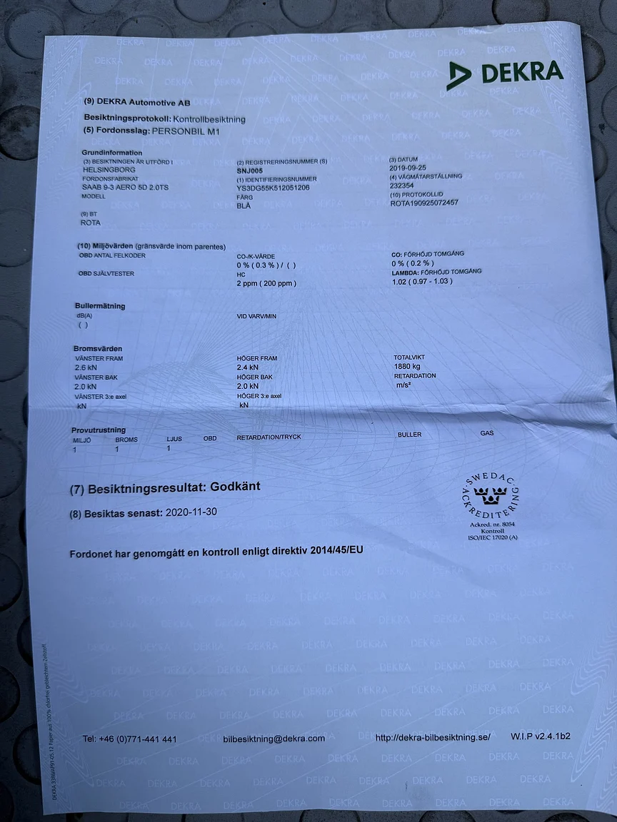 Documentation for 2001 SAAB 9-3 Aero (10)