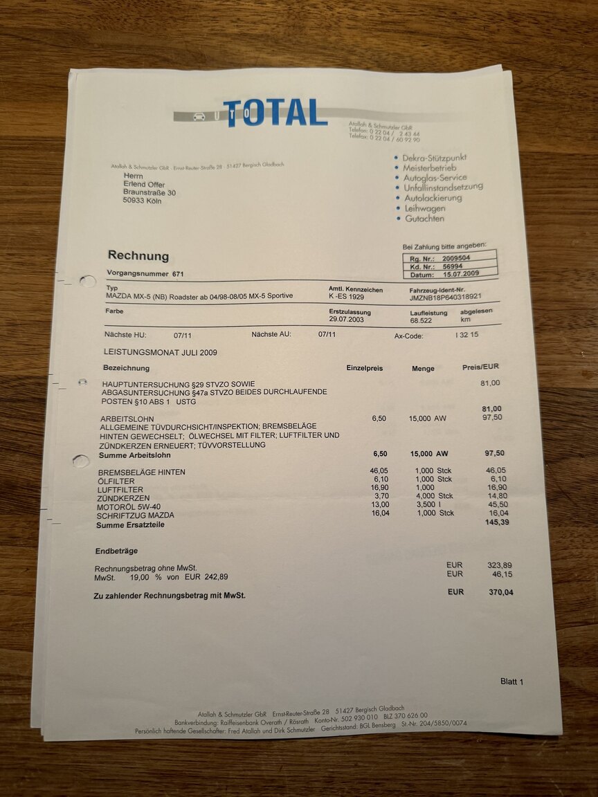 Dokumentation för 2004 Mazda MX-5
