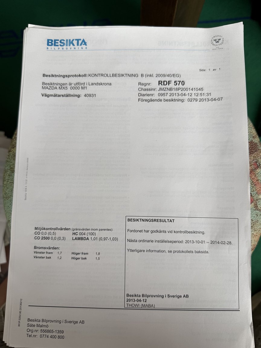 Dokumentation för 1999 Mazda MX-5