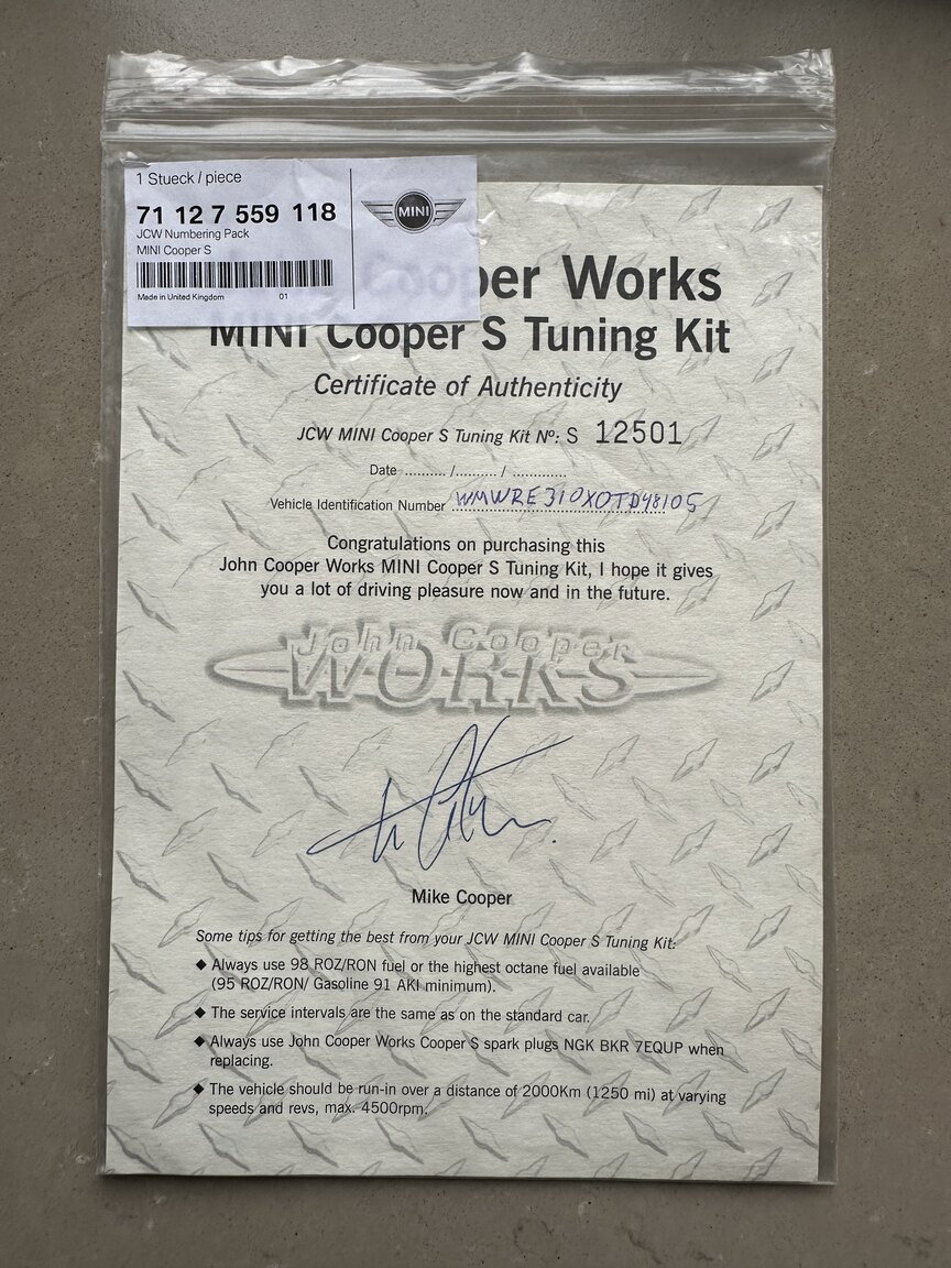 Documentation for 2006 Mini Cooper John Cooper Works