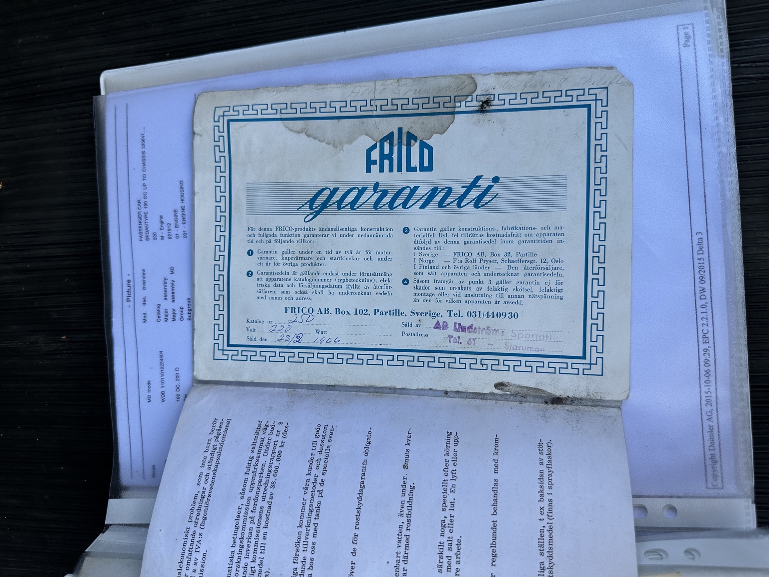 Documentation for 1966 Mercedes-Benz 200 D "Heckflosse"