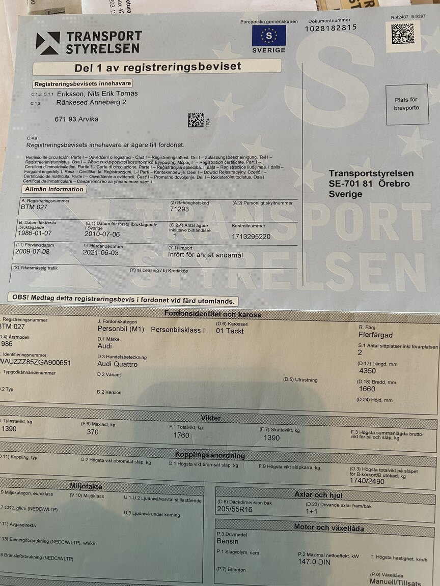 Documentation for 1986 Audi Quattro Rally Replica